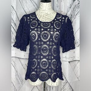 Solitaire Crochet Top Sheer Navy M